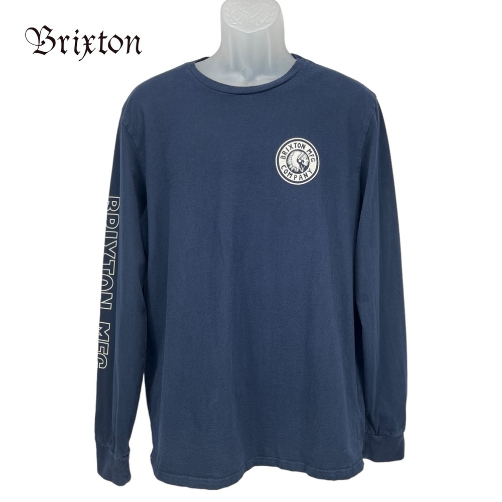 Brixton | Mens Large Premium Fit Blue Long Sleeve Crewneck Graphic Logo T-Shirt‎